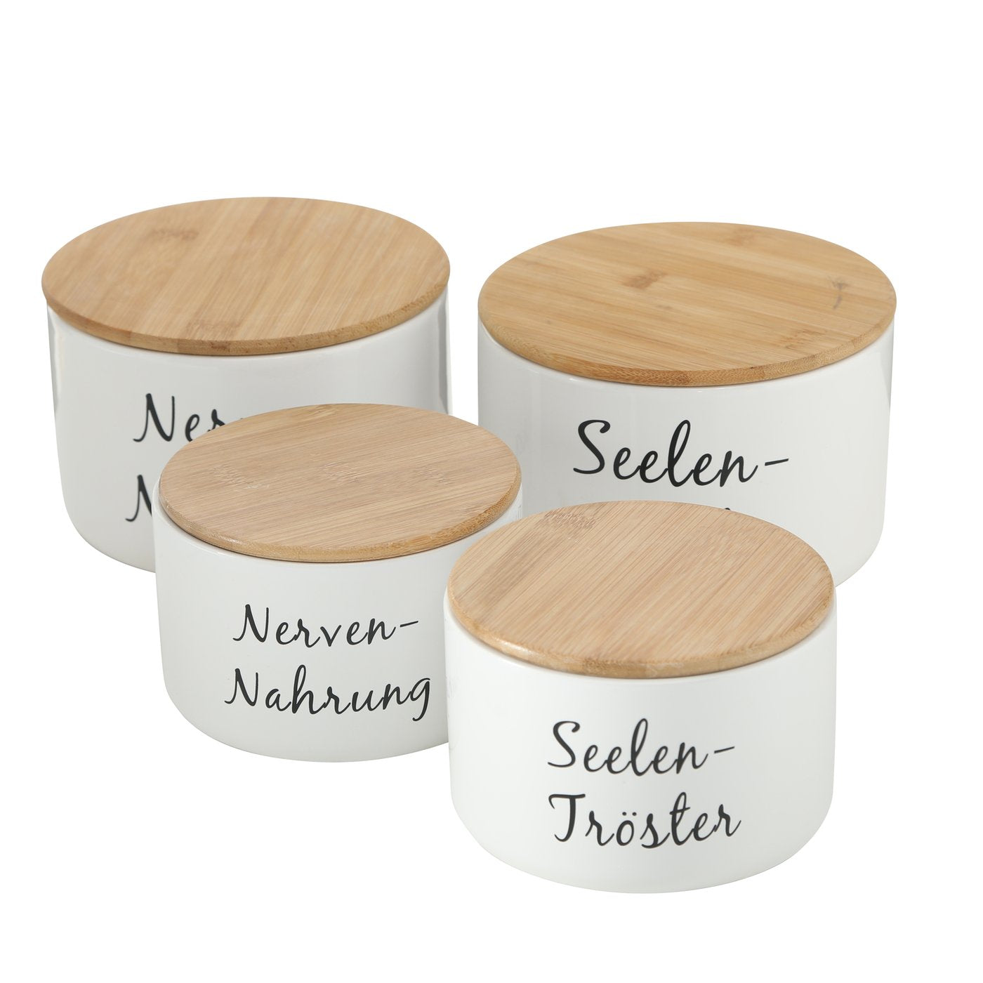 Vorratsdose Funny, 2er Set mit Spruch Holz / Keramik