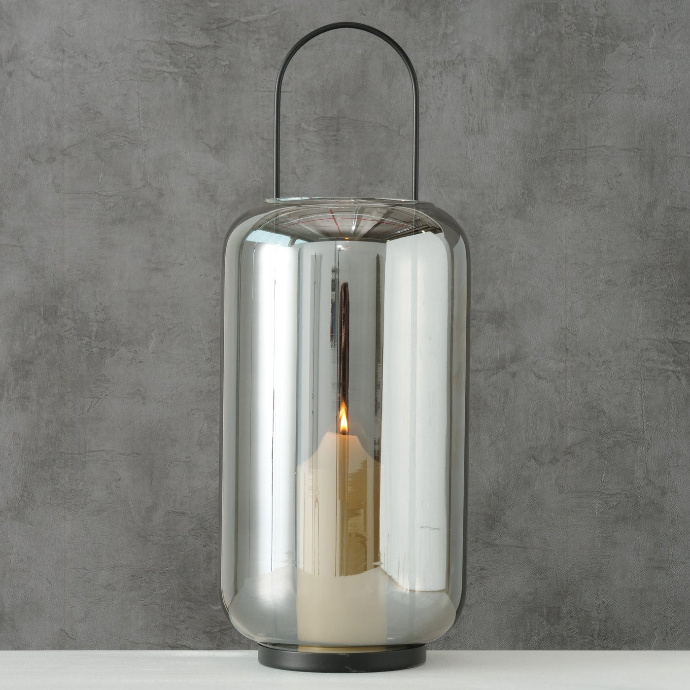 Windlicht Meryse, Rund, H 50,00cm, Eisen lackiert,Glas lackiert, Einfarbig
