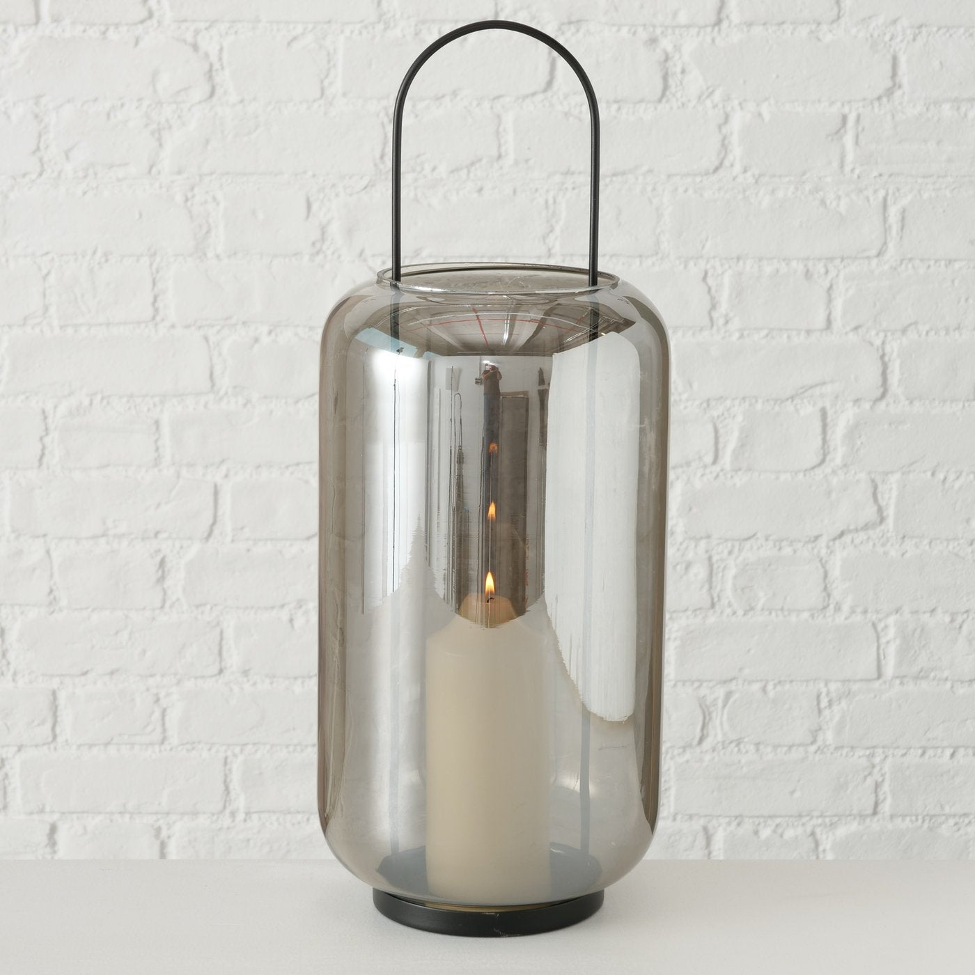 Windlicht Meryse, Rund, H 50,00cm, Eisen lackiert,Glas lackiert, Einfarbig