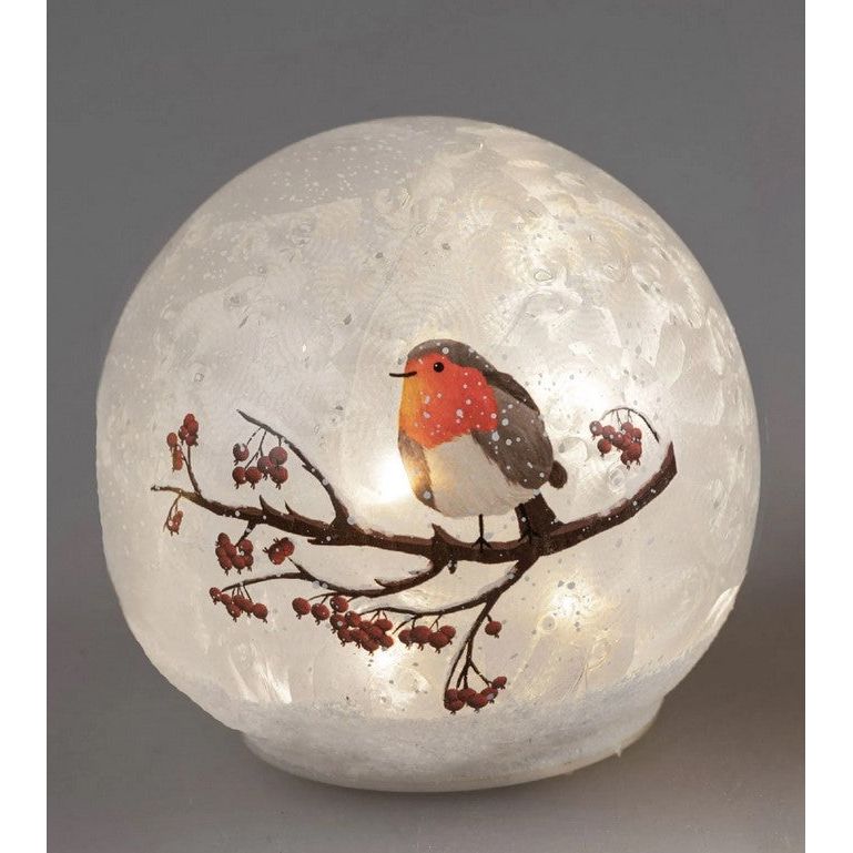 LED Deko Kugel WINTERVOGEL zum stellen D. 10cm weiß aus Glas Formano W24
