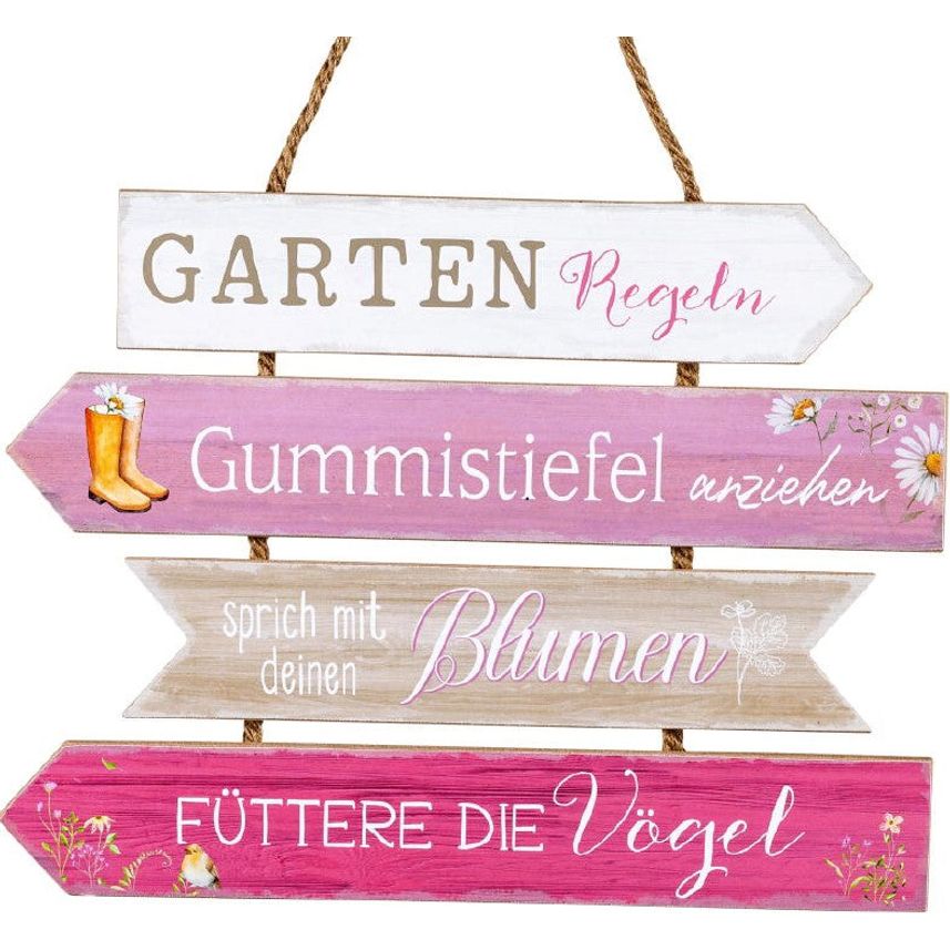 Schild 35x26cm Holz "Gartenregeln" formano pink