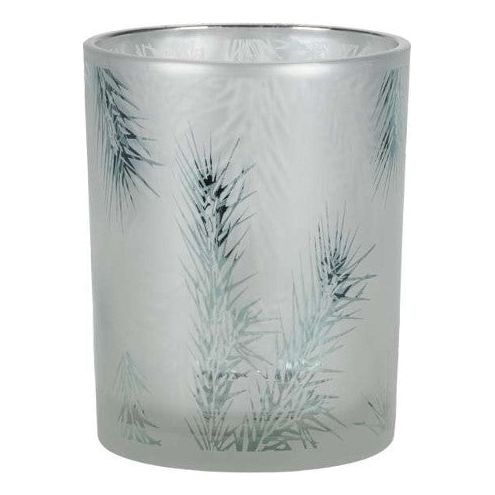 Windlicht Tanne D10xH12,5cm weiss-grün besprühtes Glas
