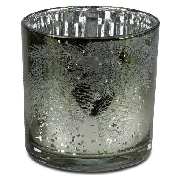 Windlicht grün-silber 13cm und 12x12cm aus Farbglas mit silberner Innenfarbe und Dekor