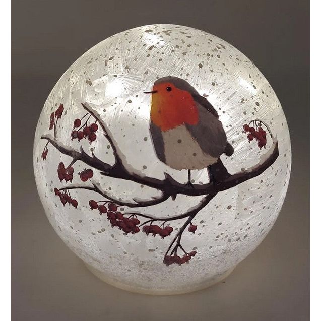 LED Deko Kugel WINTERVOGEL zum stellen D. 10cm weiß aus Glas Formano W24