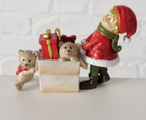 Figur Liddy, 2 sort.,Bär,Junge,Mädchen H8,3 cm, Kunstharz,Beige,Grün,Rot