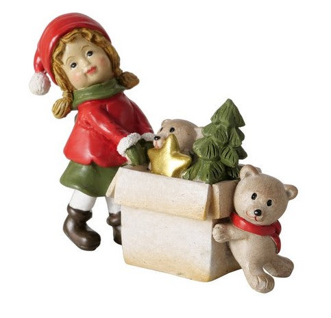 Figur Liddy, 2 sort.,Bär,Junge,Mädchen H8,3 cm, Kunstharz,Beige,Grün,Rot