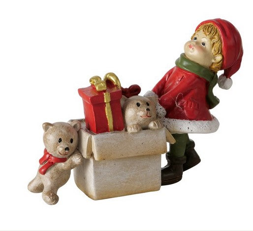 Figur Liddy, 2 sort.,Bär,Junge,Mädchen H8,3 cm, Kunstharz,Beige,Grün,Rot
