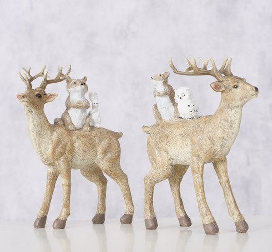 Figur Mandy,2sort.,Eule,Hase,Hirsch,Fuchs H 14,5cm, Kunstharz, Braun weiß