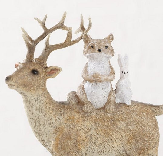 Figur Mandy,2sort.,Eule,Hase,Hirsch,Fuchs H 14,5cm, Kunstharz, Braun weiß