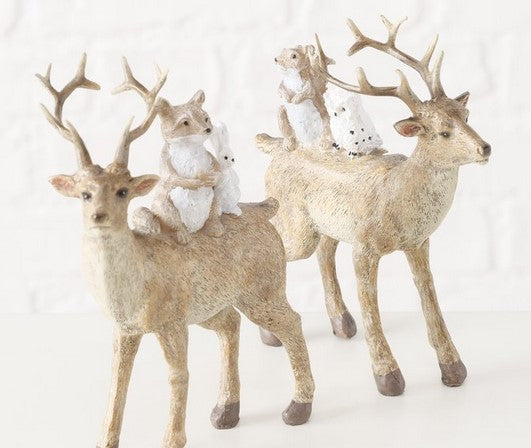 Figur Mandy,2sort.,Eule,Hase,Hirsch,Fuchs H 14,5cm, Kunstharz, Braun weiß