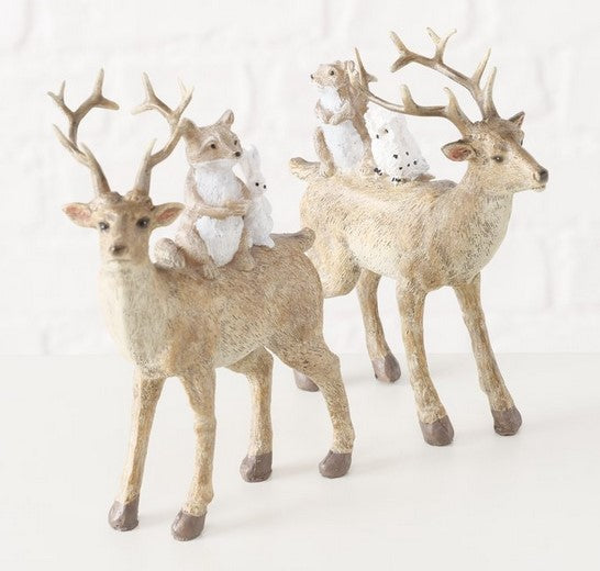 Figur Mandy,2sort.,Eule,Hase,Hirsch,Fuchs H 14,5cm, Kunstharz, Braun weiß