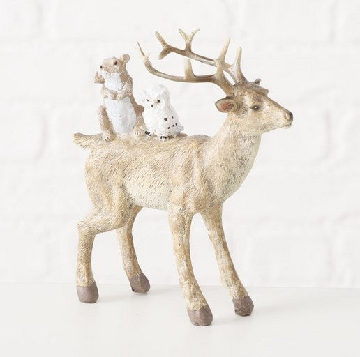 Figur Mandy,2sort.,Eule,Hase,Hirsch,Fuchs H 14,5cm, Kunstharz, Braun weiß