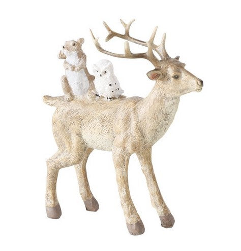 Figur Mandy,2sort.,Eule,Hase,Hirsch,Fuchs H 14,5cm, Kunstharz, Braun weiß