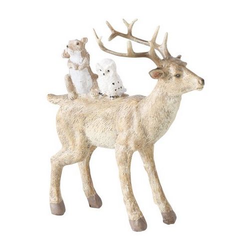 Figur Mandy,2sort.,Eule,Hase,Hirsch,Fuchs H 14,5cm, Kunstharz, Braun weiß