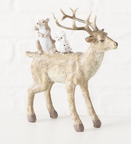 Figur Mandy,2sort.,Eule,Hase,Hirsch,Fuchs H 14,5cm, Kunstharz, Braun weiß