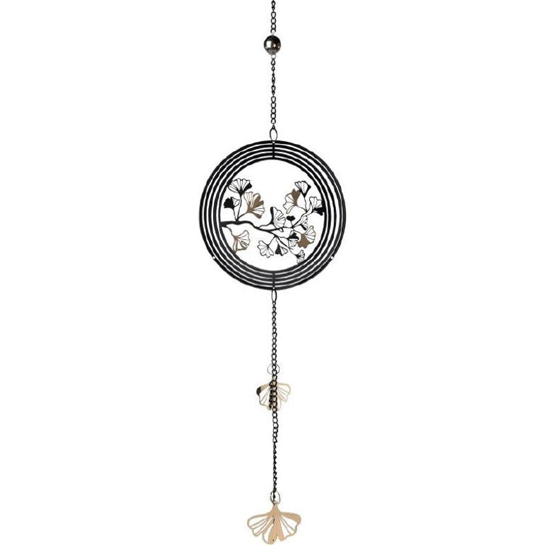 Deko Hänger, Girlande Kreis Ginkgo Blätter L. 41 cm schwarz gold Metall Formano
