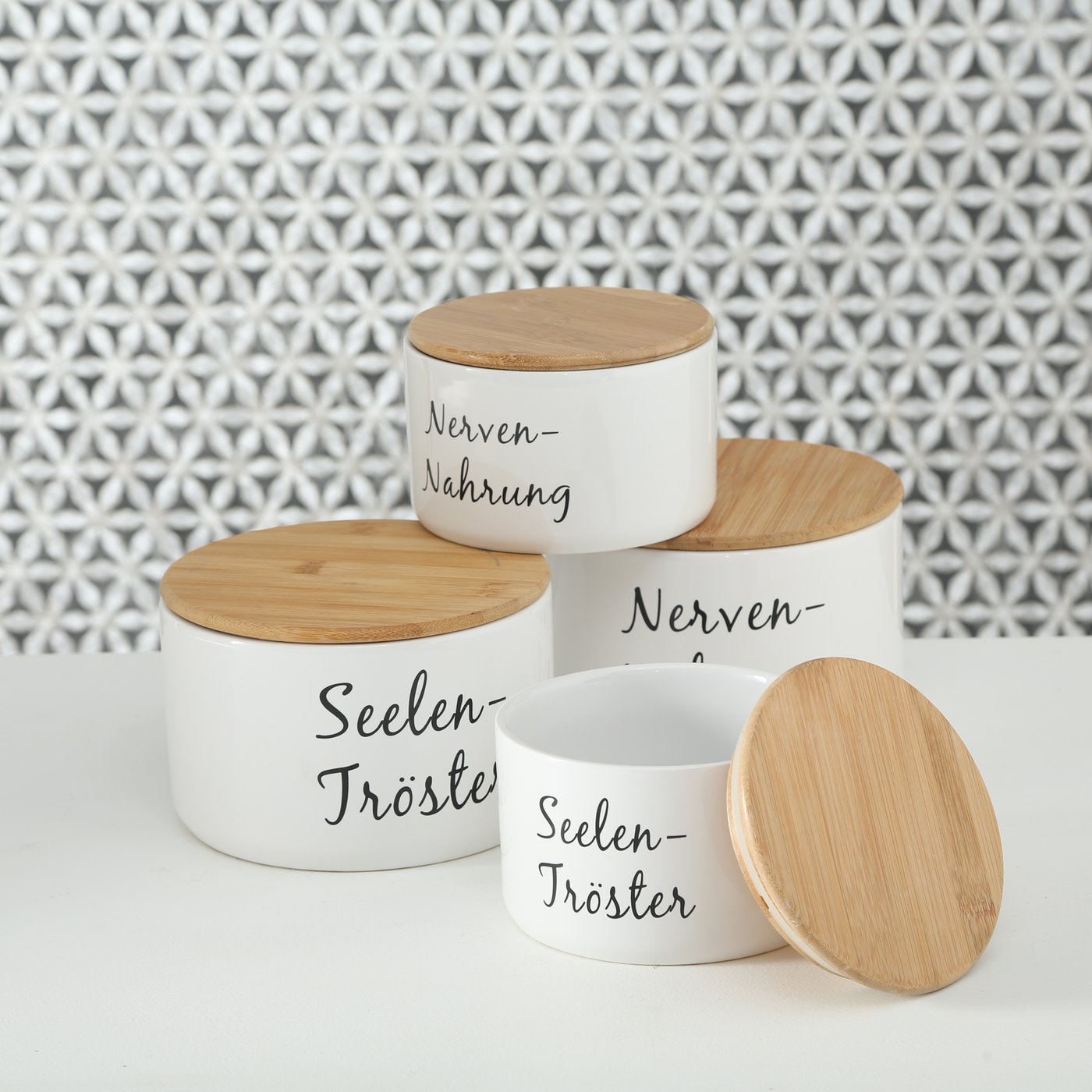 Vorratsdose Funny, 2er Set mit Spruch Holz / Keramik