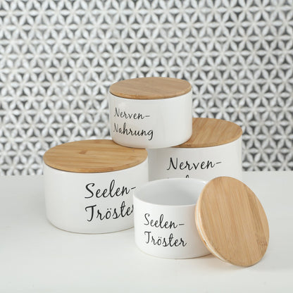 Vorratsdose Funny, 2er Set mit Spruch Holz / Keramik