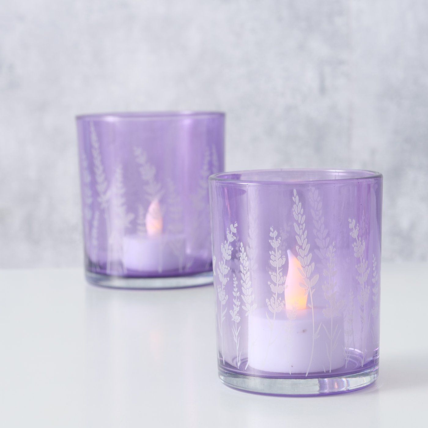 Windlicht Lavander, 2tlg.,Set 2, Rund H 8,50 - 10,00 cm, Glas lackiert, Einfarbig,