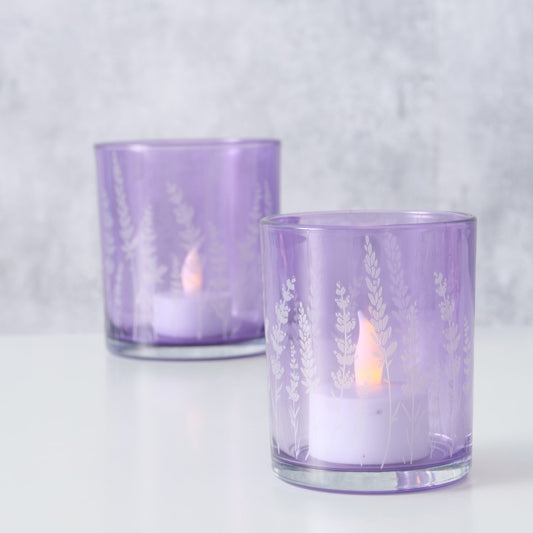 Windlicht Lavander, 2tlg.,Set 2, Rund H 8,50 - 10,00 cm, Glas lackiert, Einfarbig,
