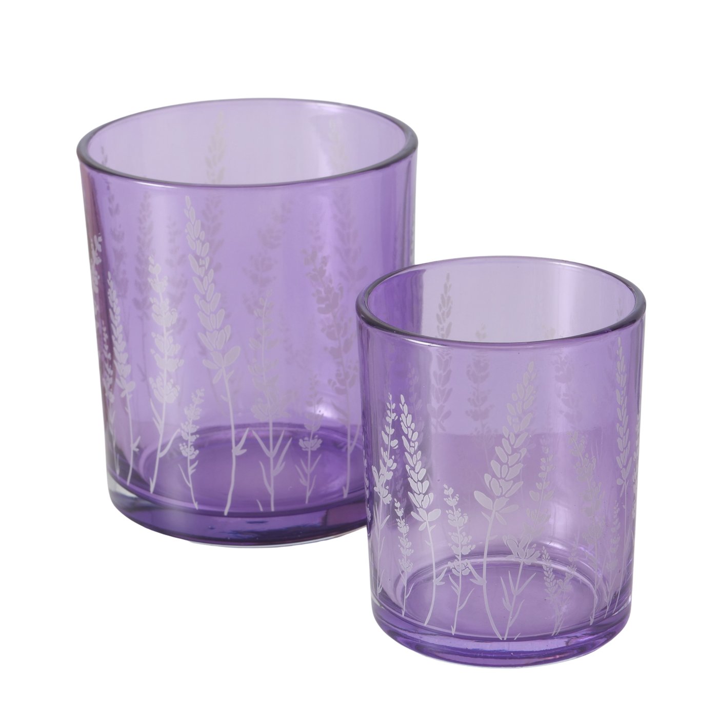 Windlicht Lavander, 2tlg.,Set 2, Rund H 8,50 - 10,00 cm, Glas lackiert, Einfarbig,