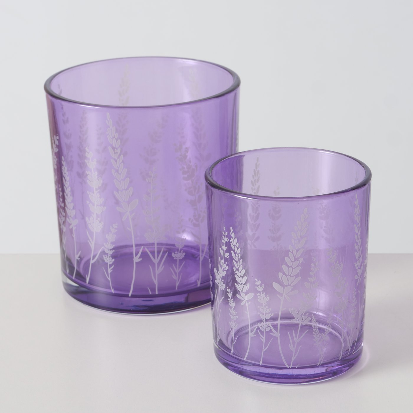 Windlicht Lavander, 2tlg.,Set 2, Rund H 8,50 - 10,00 cm, Glas lackiert, Einfarbig,
