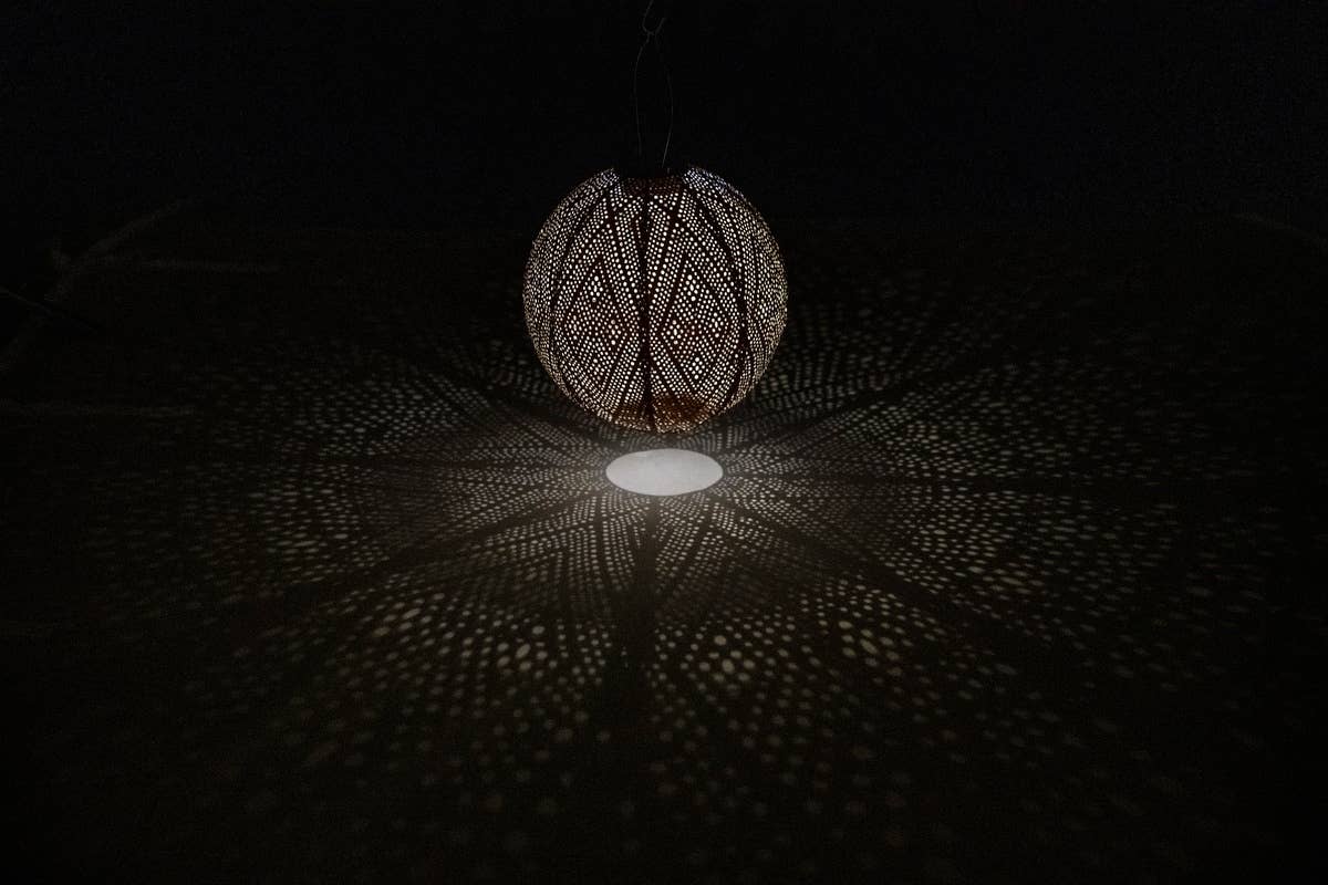 LUMIZ Laterne Ikat Rund - 30 cm - Helltaupe