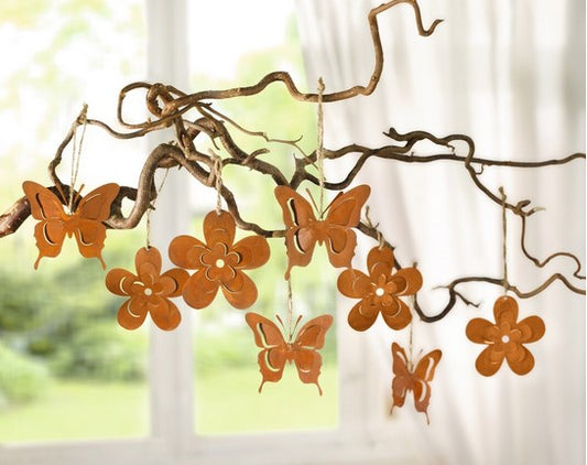 Deko Anhänger "Blume & Schmetterling" 8 teilig Rostoptik 