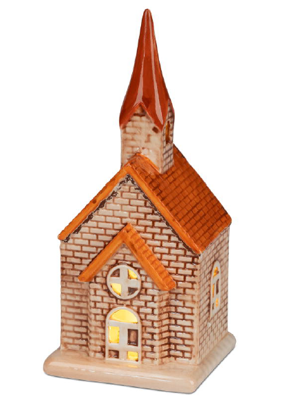 Deko  Figur "Kirche" mit LED-Licht und Timer 21 cm 6