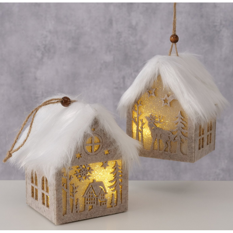 Dekoanhänger Ziya 2 sort.,Haus,LED.L10,00 cm H 10,5 cm 