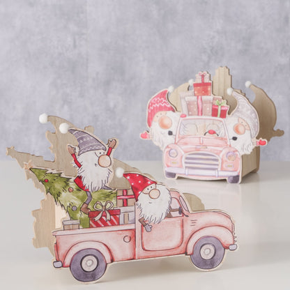 Geschenkverpackung / Dekoaufsteller "Weihnachtsauto" in 2 Varianten aus Holz