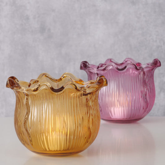 Glas Windlicht "Zola" in pink oder Orange 
