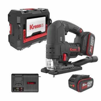 Kress 20V KUE26 Akku-Stichsäge 135 mm Set mit 2*4.0Ah, Ladegerät 6A, Stapelbox 
