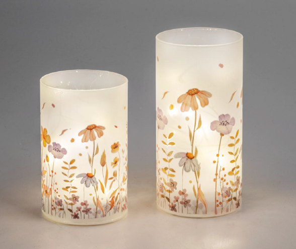 LED-Licht "Blumen" Glas mit Timer in 2 Größen 