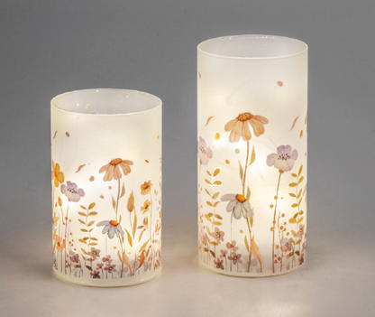 LED-Licht "Blumen" Glas mit Timer in 2 Größen 