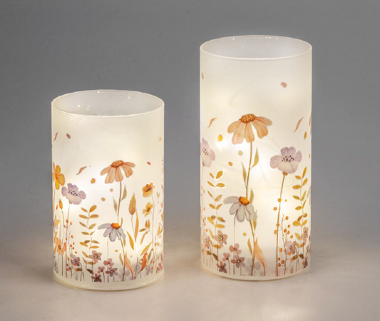 LED-Licht "Blumen" Glas mit Timer in 2 Größen 