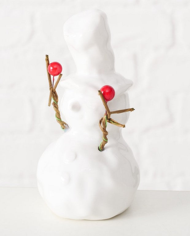 Figur Olaf Schneemann H 14cm, Papier, Eisen,Steingut,Polyethylen,Rot,Weiß