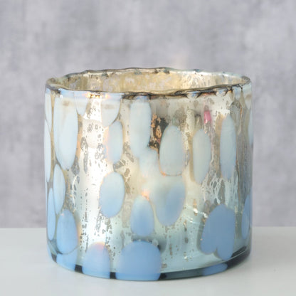 Windlicht "Sonna" Glas Blau Silber 9,5 cm