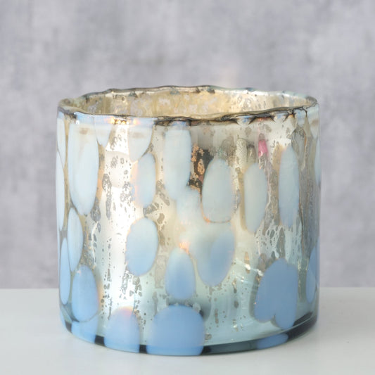 Windlicht "Sonna" Glas Blau Silber 9,5 cm