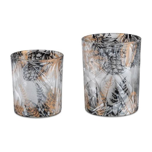 Windlicht Zapfen-Vintage 10cm und 13cm aus Farbglas mit Dekor und Ice-Optik
