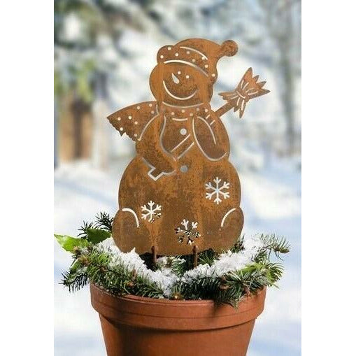 Roststecker Schneemann Gartendekoration